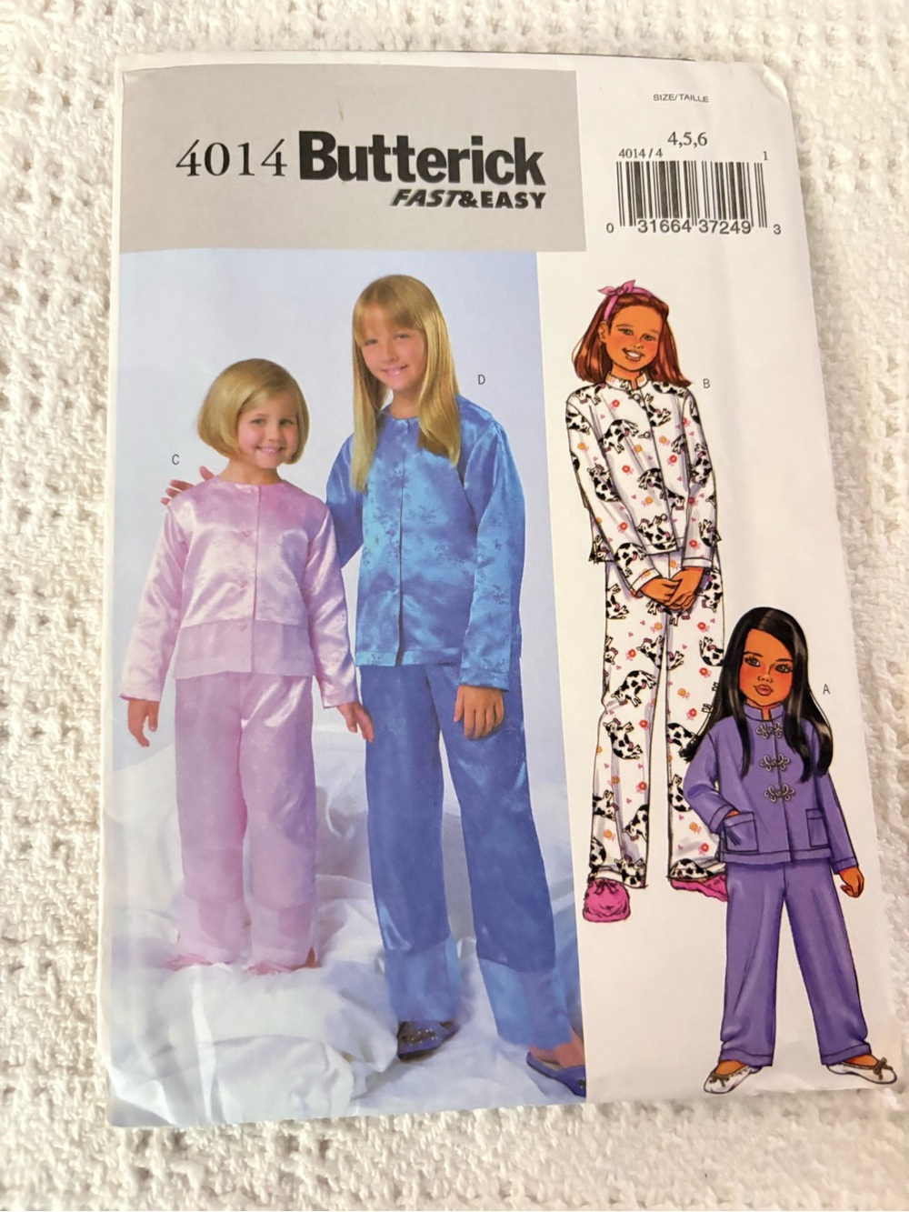 Butterick Fast & Easy Pattern 4014 for Girl’s Pajamas